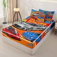 thumbnail image 2 of Castle Fairy Cartoon Racing Car Zipper Twin Comforter Sets with Fitted Sheet and 2 Pillowcases,Race Cone Print Zipper Bedding Set for Bedroom,Blue Orange,4-Piece,Black Reversible, 2 of 6