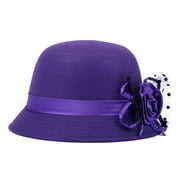 Sanwood Women Hat Purple,Vintage Women Solid Color Woolen Flower Decor Wide Brim Warm Cloche Bowler Hat