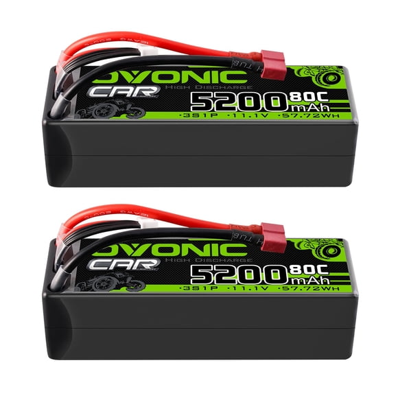 OVONIC Lipo Battery 11.1V 80C 5200mAh 3S Battery with T-Style Connector Hardcase Battery for RC Car Boat Truck Helicopter Airplane Racing Models(2 Pa