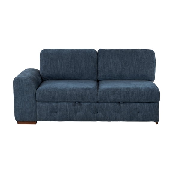 Modern Blue One Arm 2-Seater Sofa with Pull-out Bed Left-Side Tufted Chenille Fabric Upholstery Solid Wood Living Room Furniture 1pc