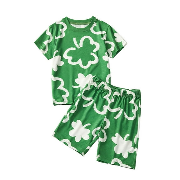 Baby Boy Outfits Boys Girls Short Sleeve St Patrick's Day Prints T Shirt Tops Shorts Baby Girl Clothes Green 18 Months-24 Months