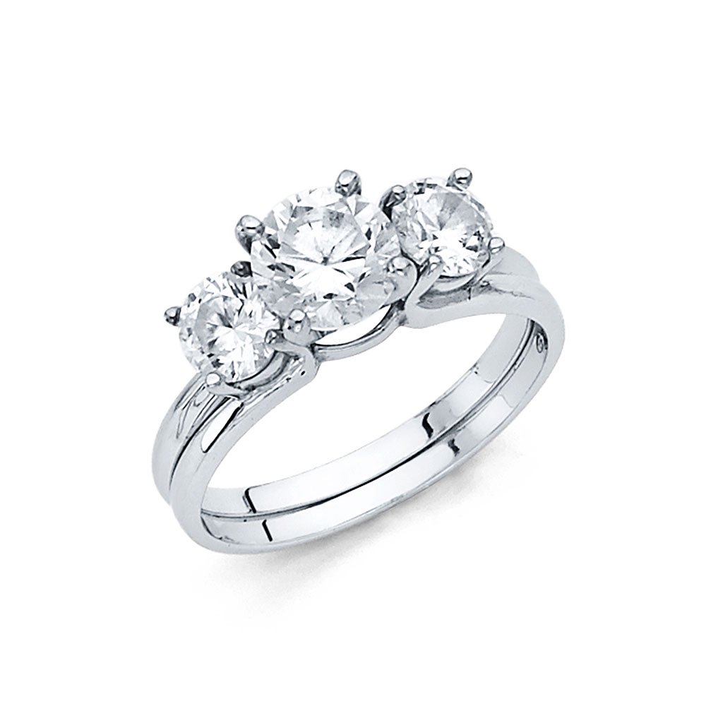 FB Jewels FB Jewels 14K White Gold Ring Cubic Zirconia CZ Duo Set Size 5.5