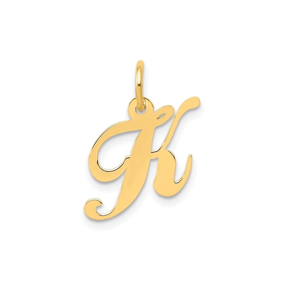 10k Yellow Gold Letter K Pendant for Women, Polished Cursive Initial Charm, Script Monogram Necklace Jewelry, Personalized Alphabet Style