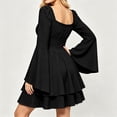 thumbnail image 3 of KICILVS Halloween Dresses for Women Plain Square Neck Flare Sleeve Dress Ruched Bust Layered Hemline Mini Party Gown Black, 3 of 8