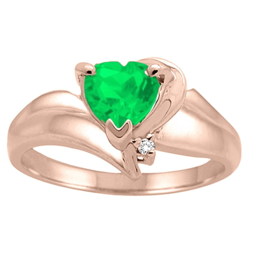 MauliJewels 0.01 Carat Heart Shaped Lab Created Emerald and Diamond