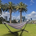 thumbnail image 2 of Professional Black & Silver Flowers Hammock Stand with Polyester Coffee Stripe Hammock, 2 of 25