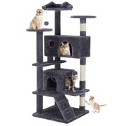 EDX 54 Cat Tree Tower for Indoor Cats, Multi-Level Pet Furniture with Sisal Scratching Post, Large Cozy Condo, Climbing Ramp, Kitten Toy, Dark Grey