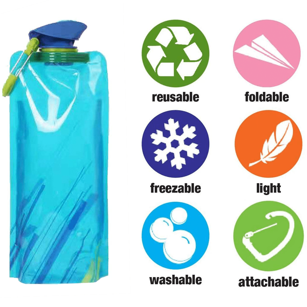 Pack 700ML Outdoor Sports Collapsible Kettle, BPA Free,Reusable,Leakproof Folding Drinking Water Bottle Portable for Camping, Sports Or Hiking Use