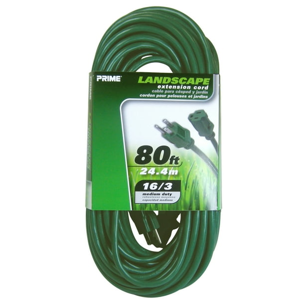 Prime EC880633 80' 16/3 SJTW Green Landscape Extension Cord