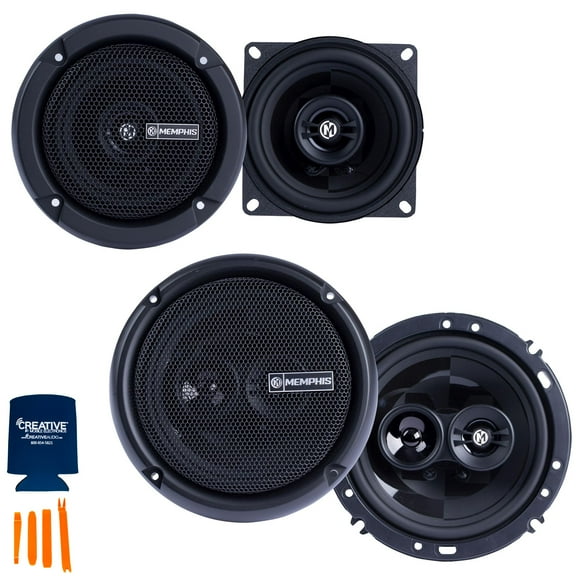 Memphis Audio 1 Pair PRX4 4" Coaxial Speakers and 1 Pair PRX603 6.5" 3-Way Coaxial Power Reference Series Speakers