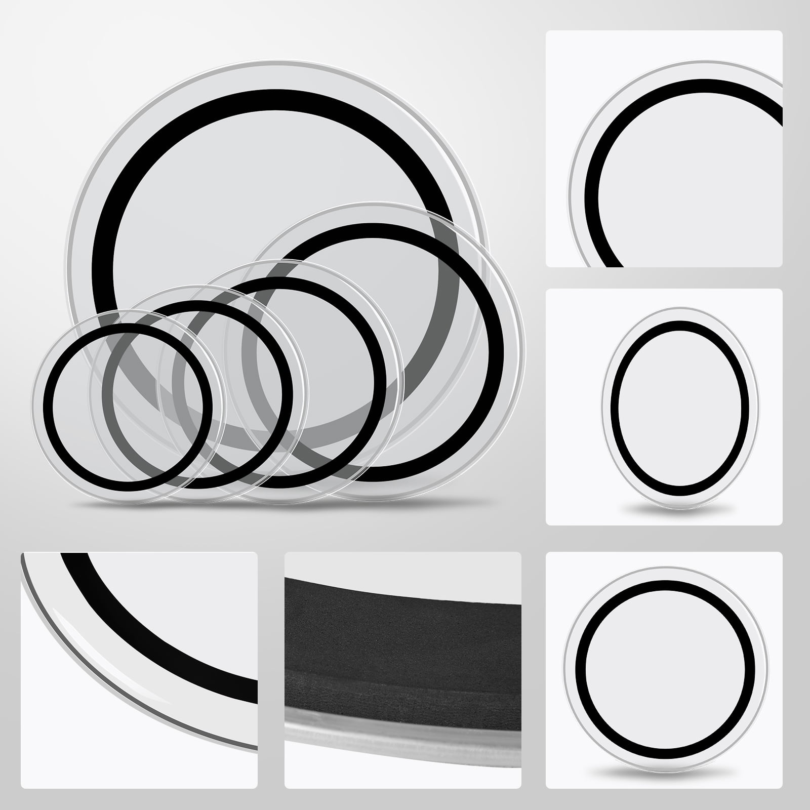 Drum Heads Transparent and 22in with Foam Damping Rings for Sound (22", 16", 14", 13", 12")