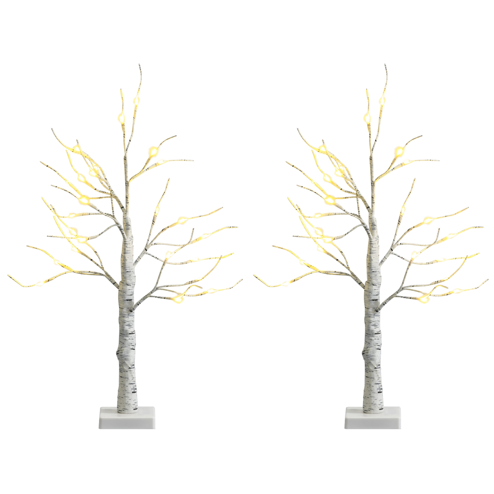 Gymax 2PCS 2 FT Prelit White Birch Tree Artificial Twig Birch Tree
