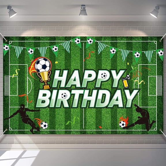7x5FT Soccer Theme Happy Birthday Party Backdrop Soccer Field Photo Background Soccer Theme Birthday Party Decorations Photo Booth Props for Cake Table Decorations