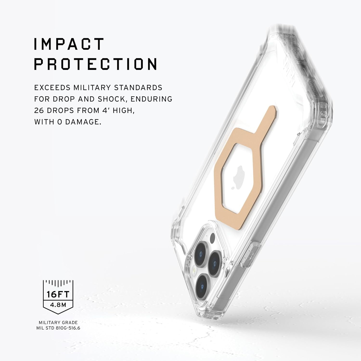 UAG iPhone 15 Pro Max Case 6.7" Plyo Ice/Gold Built-in Magnet Compatible with MagSafe Charging Rugged Anti-Yellowing Transparent Clear Protective Cover by URBAN ARMOR GEAR