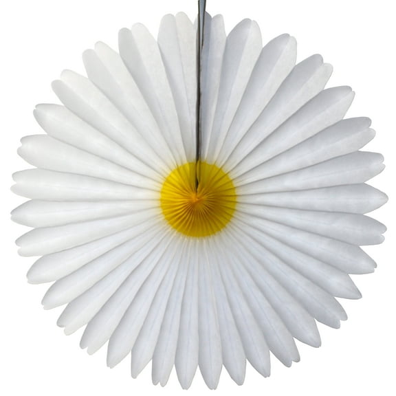 3-pack Devra Party 13 Inch Tissue Paper Daisy Flower Fan Decoration, Yellow / White
