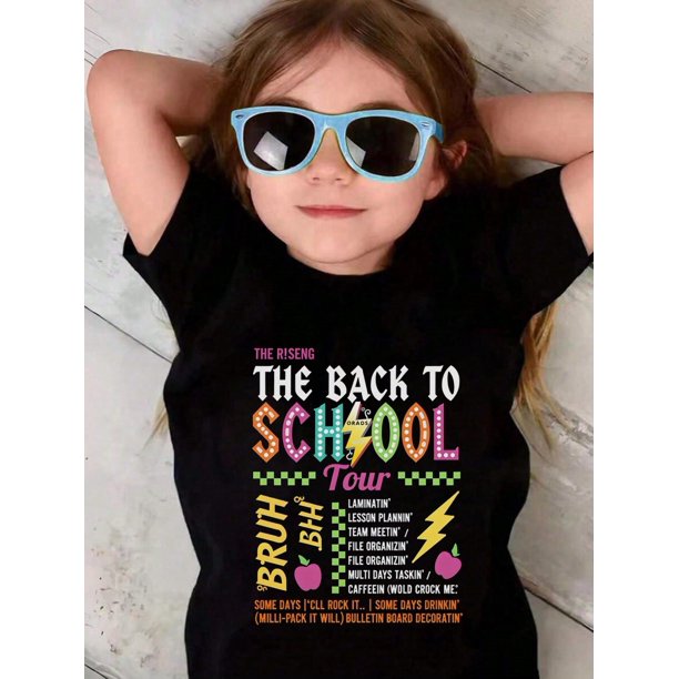 Young Boy's/Girls "School Humor Cotton Graphic Tees, Back To School Clothes Girls, Black Summer Tops With Funny Quote, Gift For First Day of School, , Casual, Lightweight" Kids Clothes Girl