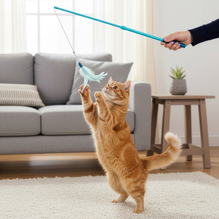 SmartyKat Feather Wand Toy, Interactive Cat Toy with Extendable