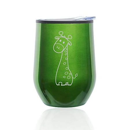 

Stemless Wine Tumbler Coffee Travel Mug Glass with Lid Cute Giraffe (Green)