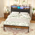 thumbnail image 4 of VECELO Queen Bed Frame with Bookcase Headboard, Metal Platform Bed with LED Light & Charging Station, Storage Bed with Heavy Duty Slats Support, No Box Spring Required, Brown, 4 of 8