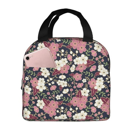 Insulated Lunch Bag for Women Men - pink white flowers Leakproof Cooler Lunch Box for Women Men  Lunch Tote Bags for Work School Picnic Travel