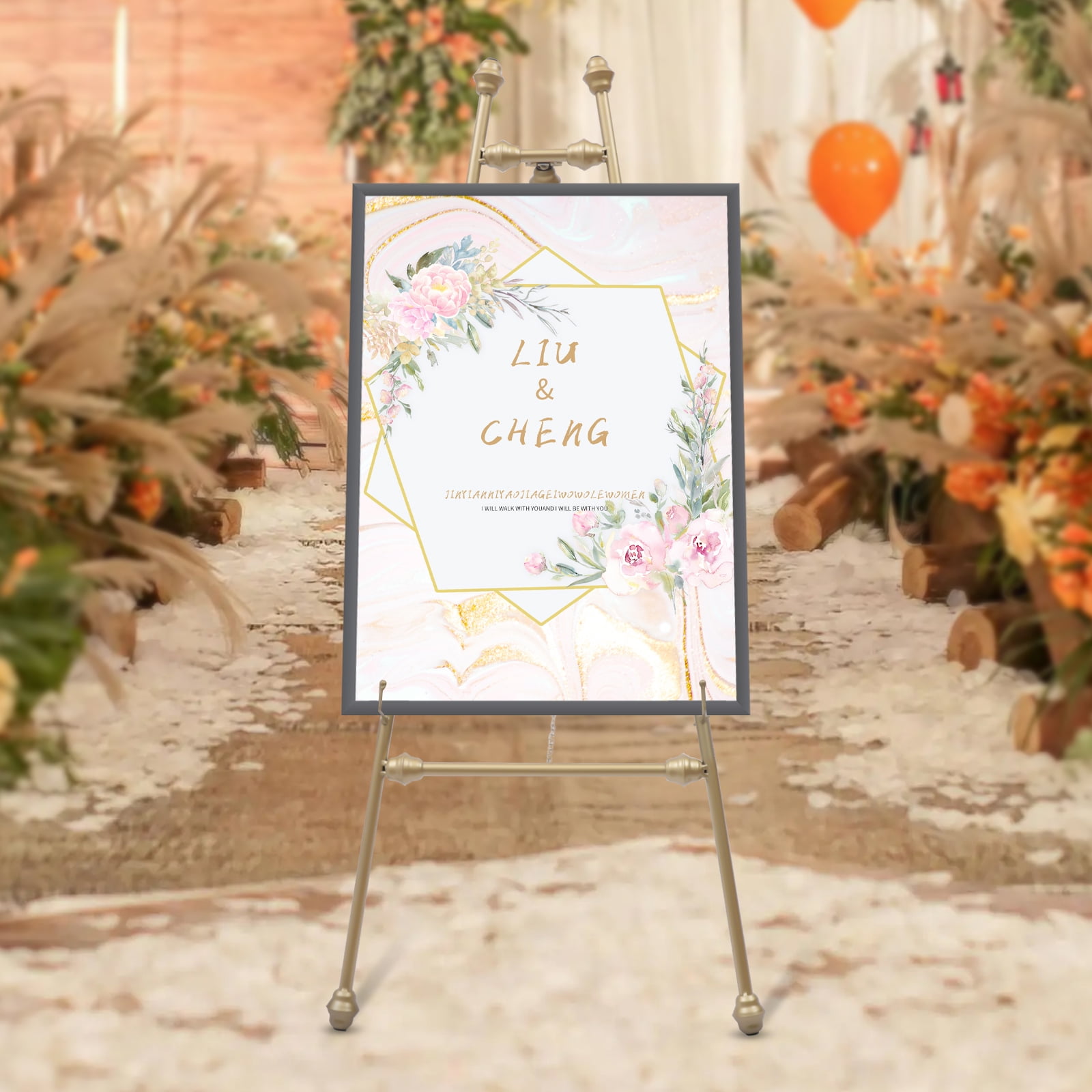 Gold Iron 2pcs 50*118cm Car Show Easel Stand Large Wedding Easel Stand with Adjustable Hooks Foot Pads