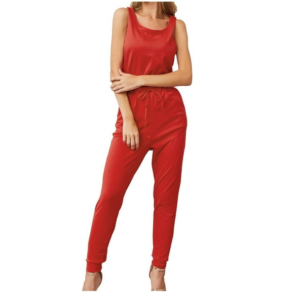Edvintorg Women's Jumpsuits, Rompers & Overalls Women's Solid Color Brief Drawstring Sleeveless Fashion Jumpsuit