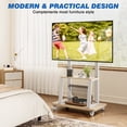thumbnail image 3 of RTVR Rolling TV Stand on Wheels for 37-75 inch Screens with Storage Shelves, Portable Mobile TV Cart Height Adjustable Mount Max 150 lbs, White, 3 of 9