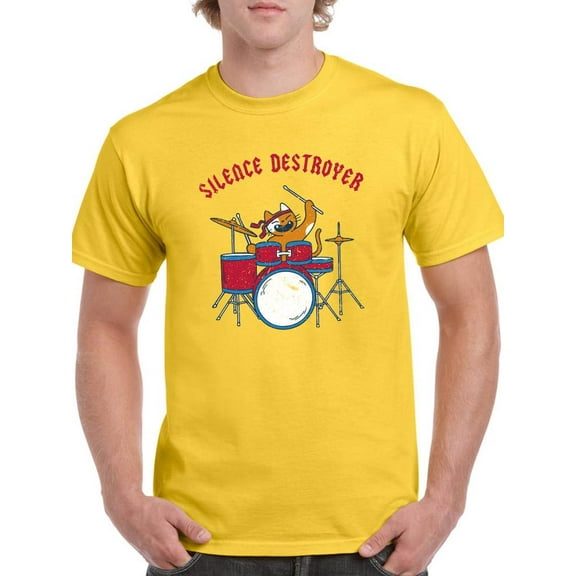 Silence Destroyer Drums Kitty T-Shirt Men -Smartprints Designs, Male 4X-Large