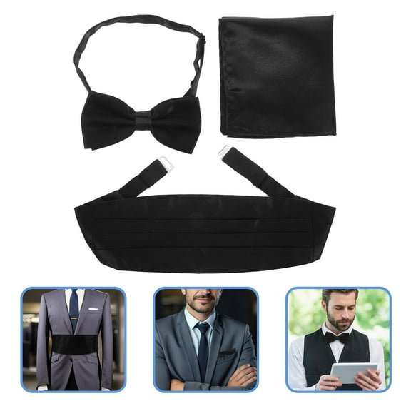 BESTYASH 1 Set Mens Bow Tie Strap Set Adjustable with Cummerbund Silk Classic Accessory for Weddings
