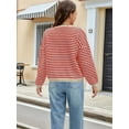thumbnail image 5 of Women'S Long Sleeve Striped Sweater V Neck Color Block Soft Knit Pullover Trendy Jumper Tops Red & White  L, 5 of 6