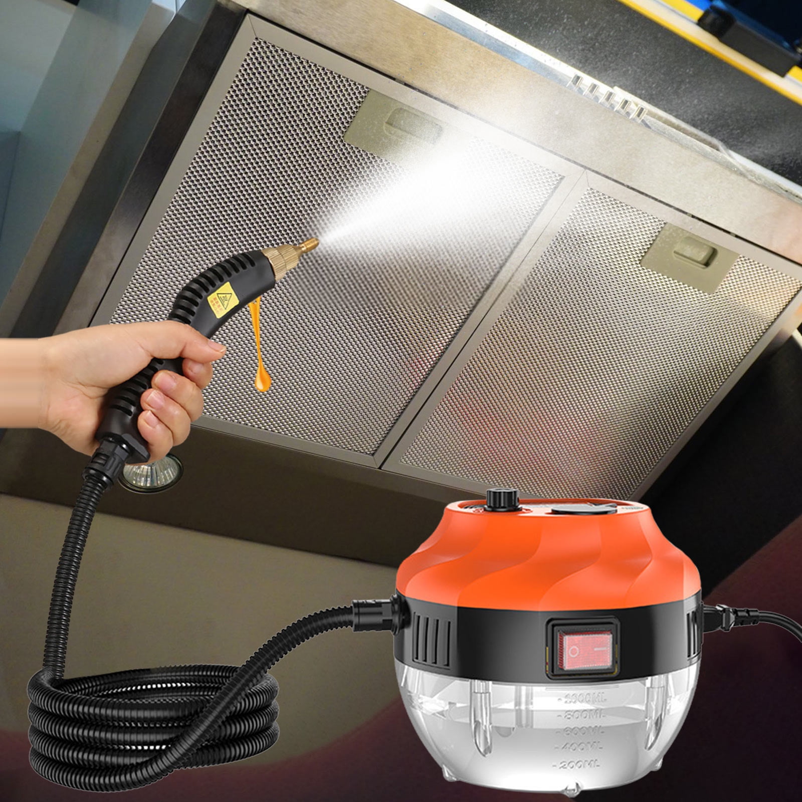 Steam Cleaner, 2500W High Pressure Steam Cleaner for Home, Steamer for Cleaning with 2 Brush Heads, Handheld Steam Cleaner for Upholstery, Kitchen, Bathroom (Orange)