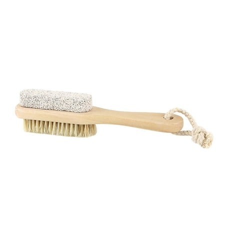 Pumice Bristle Wood Handle Foot Care Pedicure Dead Skin Remover,1pc Callus Corn Foot File Stone Brush Foot Scrubber Exfoliator Double Side with Pumice Stone and Bristle (Khaki,6.81")