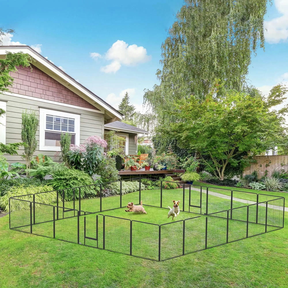 GVN 24 Panel Dog Playpen for Small and Medium Dogs with Lockable Door, 15.7' x 15.7' x 2.6'