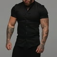 thumbnail image 4 of Camisas s Para Hombre Manga Corta Camisas casuales de manga corta para hombre Camisa de playa de verano con botones (Black, XL), 4 of 5