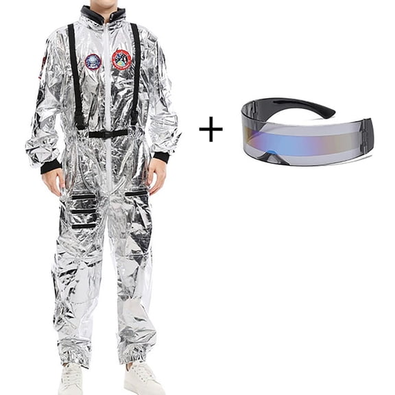 HXWCHs Unisex Astronaut for Halloween Stage Performance Adult Men's Jumpsuit Sci-Fi Outfit S Silver