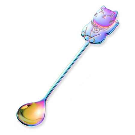 

Farfi Food Grade Coffee Spoon Thicken 304 Stainless Steel Ergonomic Handle Lucky Cat Stirring Spoon Party Supplies (Multicolor)