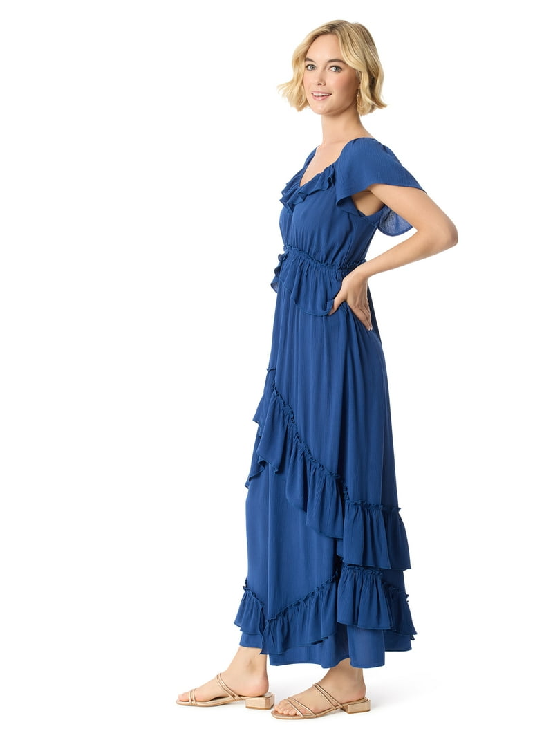 jessica simpson blue maxi dress Jessica Simpson Women's Ember Maxi Ruffle Dress, Sizes XS-XL