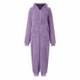 thumbnail image 5 of Loopsun Womens Fleece Pajama Jumpsuits, Women's Soft Fleece Long Sleeve Zipper Hooded Loungewear Home Wear Pajama Jumpsuits Purple, L, 5 of 5