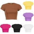thumbnail image 4 of Womens Short Sleeve Crop Top Ladies Round Neck Stretch Plain T Shirt Tops, 4 of 7