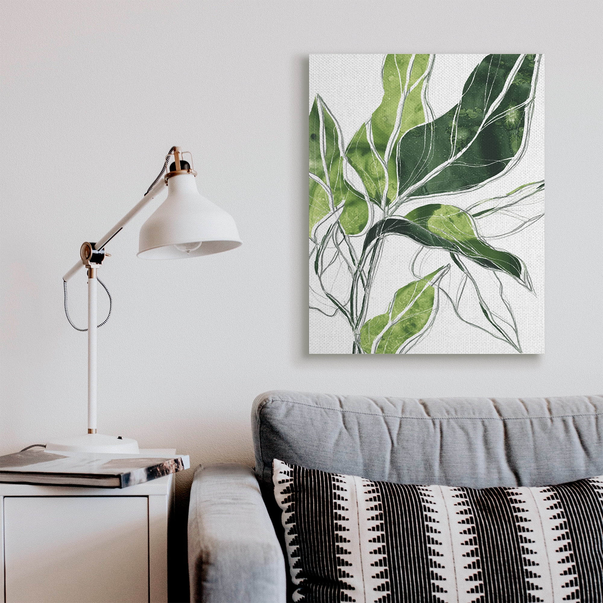 Stupell Industries Expressive Palm Linework Green Pop Detail Botanical & Floral Painting Gallery Wrapped Canvas Art Print Wall Art, 30 x 40