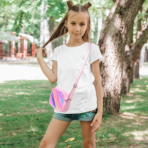 OULII Little Girls Glitter Sequin Crossbody Purse, Mermaid Rectangle Shoulder Bag, Kids Handbag for Party Favor