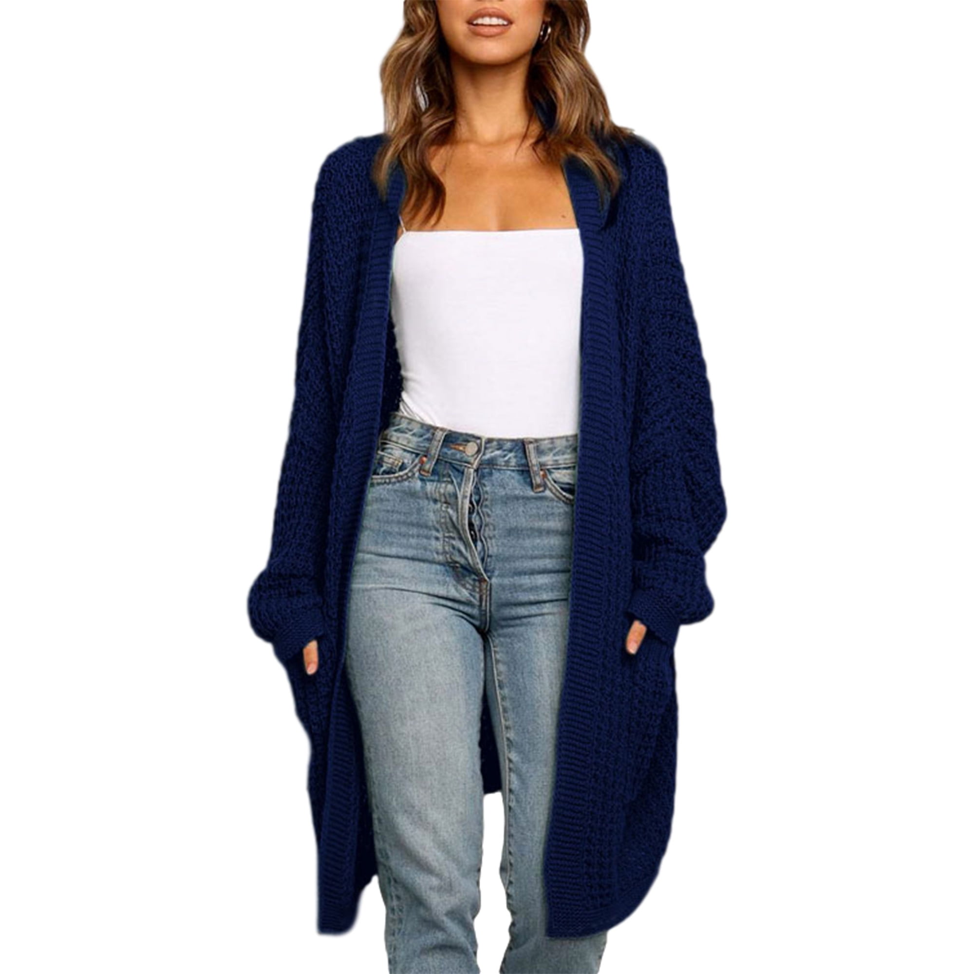 Selfieee Selfieee Women's Loose Open Front Long Sleeve Knit Cardigans Sweater Blouses with Packets 20258 Navy Blue Small Selfieee Selfieee Women's Loose Open Front Long Sleeve Knit Cardigans Sweater Blouses with Packets 20258 Navy Blue Small