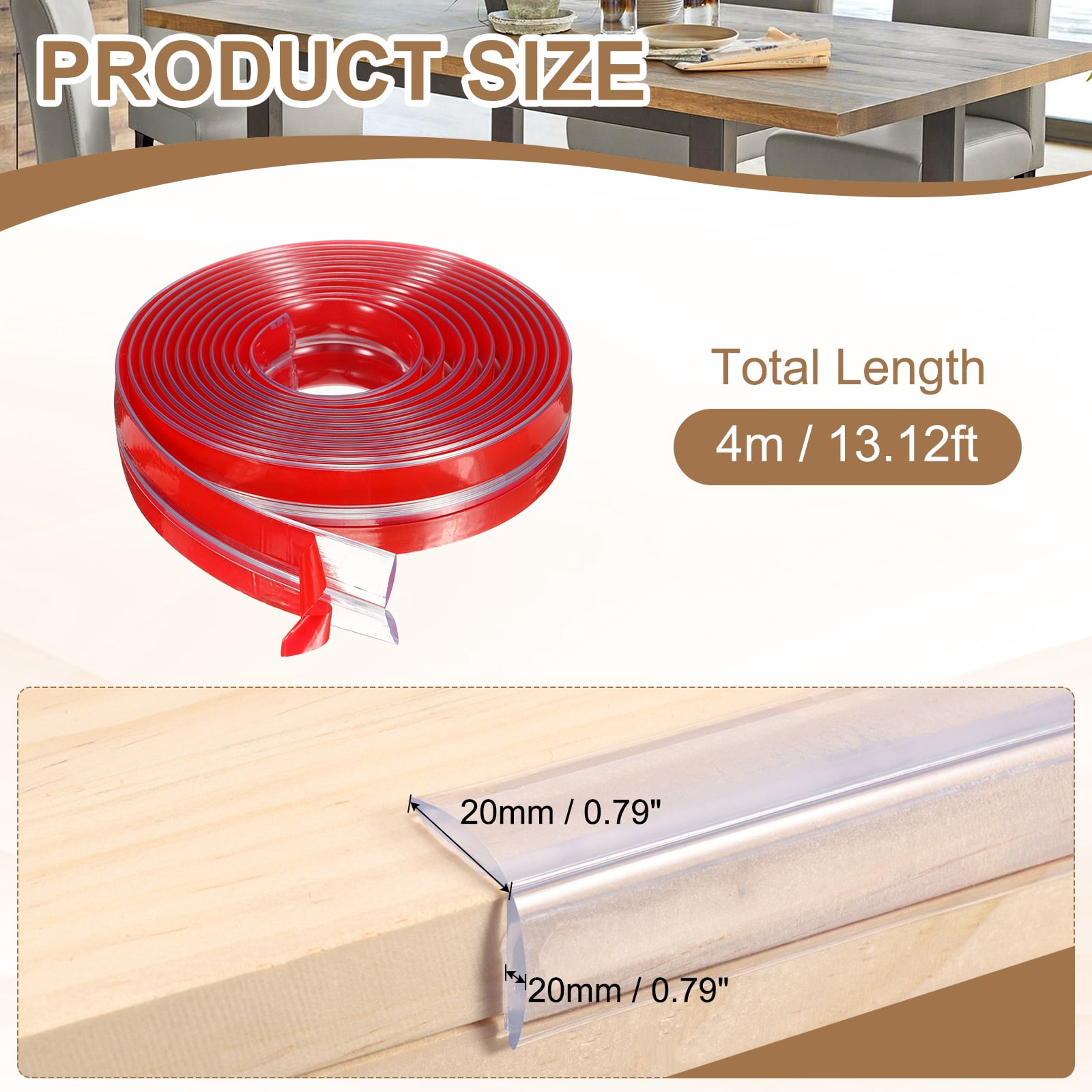 Edge Protector, 13.1ft (4M) x 0.8" (20MM) Clear Furniture Corner Guard Strong Adhesive Proofing Edge Safety Bumpers with 4 Corners Guards for Table Cabinets
