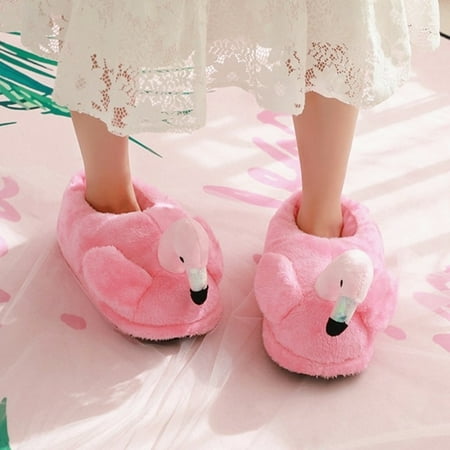 

CoCopeaunt Ins Fashion Flamingo House Women Fur Slippers Winter Warm Plush Grils Bedroom Shoes Cute Cartoon Flamingo Pink Slides Onesize