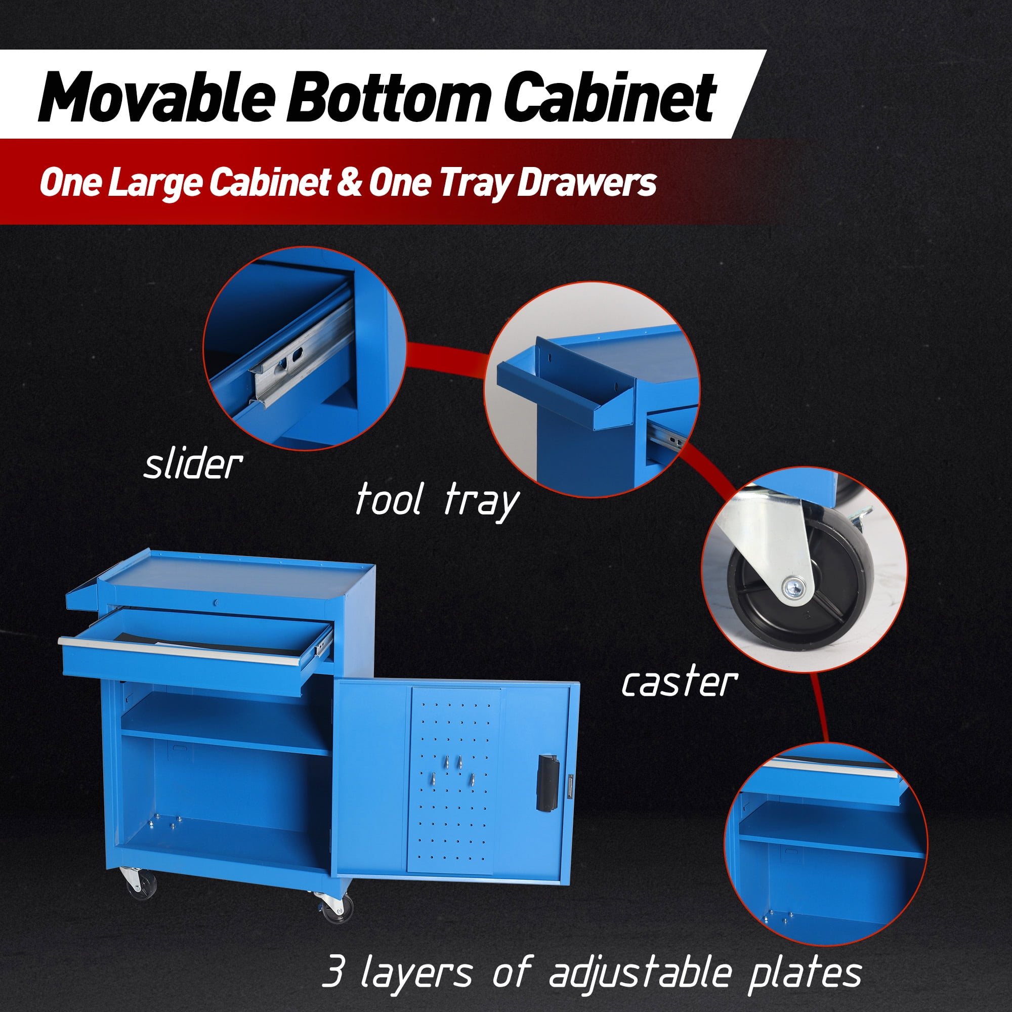 2-IN-1 Tool Chest, 20-Inch 5-Drawer Rolling Tool Storage Cabinet with Detachable Top Tool Box Adjustable Shelf, Locking Metal Tool Cart for Garage Workshop