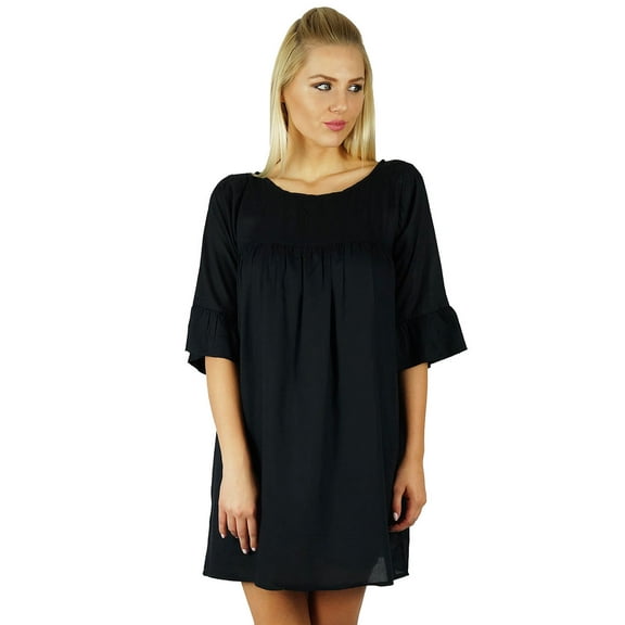 Bimba Women Long custom Top Black Casual Wear Boho Bohemian Style 3/4 Sleeve