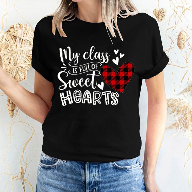 Pisexur Valentines Day T-shirt Top T-shirt à Manches Courtes Imprimé Amour de la Saint-Valentin pour Femmes, Col Rond