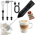 thumbnail image 1 of Zulay Kitchen Rechargeable Milk Frother - Dynamic - 3 Speeds, 3 Whisk Attachments, 500 mAh USB Charging, Drink Mixer for Latte, Cappuccino, Matcha, Protein Powder, Coffee Foam - Black, 1 of 9