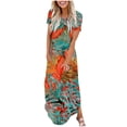 thumbnail image 1 of Offre à Durée Limitée Iumwxz Robes à Manches Courtes et Col Rond pour Femme Tunique Décontractée Robe Maxi Ample Robe à Imprimé Feuilles Robe de Plage pour Femmes Coupe Ample pour Soirée, 1 of 5