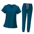 thumbnail image 2 of Conjunto médico femenino jinwen Ropa de trabajo con bolsillos Top y pantalones cómodos Azul, 2 of 8